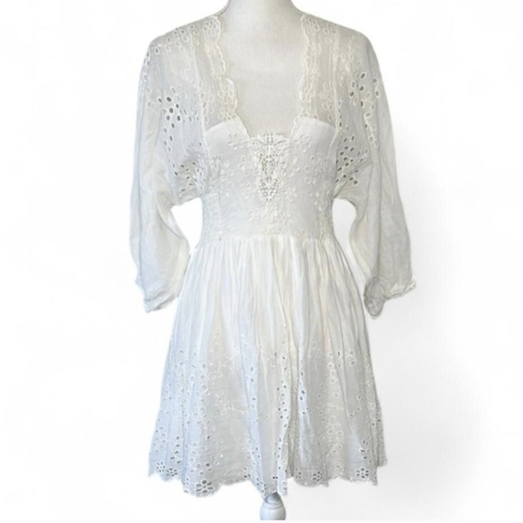 Free People White Eyelet Lottie Dress Creamy Color L - Picture 5 of 11